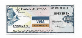 Чеки Чеки ^/--/^ 100 долларов образец specimen дорожный чек Visa с вод. знаками США Испания ^_^^^ 100 доларів зразок specimen дорожній чек Visa з вод. знаками США Іспанія - фото фото фото
