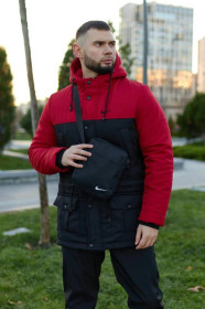 Куртки Куртки ^/--/^ Комплект мужской Nike: парка зимняя красно-черная + брюки из трехнитки утепленные черные. Борсетка и ^_^^^ Комплект чоловічої Nike: парку зимова червоно-чорна + брюки з тринитки утеплені чорні. Борсетка та - фото фото фото