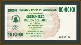 Зімбабве Зимбабве ^/--/^ Зимбабве 100000000 долларов 2008 P-58 UNC ^_^^^ Зімбабве 100000000 доларів 2008 P-58 UNC - фото фото фото