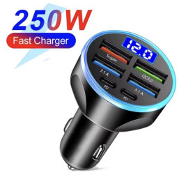 Діодні Диодные ^/--/^ Універсальний зарядний пристрій на 6 виходів Usb + Type-c (Чорний) для авто ^_^^^ Универсальное зарядное устройство на 6 выходов Usb + Type-c (Черное) для авто - фото фото фото