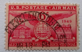Північна Америка Северная Америка ^/--/^ США 1949 Авиапочта, 200-летие Александрии, гашеная ^_^^^ США 1949 Авіапошта, 200-річчя Олександрії, гашена - фото фото фото