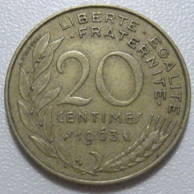 Франція Франция ^/--/^ Франція 20 сантимів 1963 року 43569 ^_^^^ Франция 20 сантимов 1963 года 43569 - фото фото фото