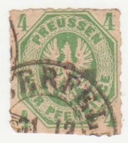 НДР, ФРН ГДР, ФРГ ^/--/^ Германия  (Пруссия) 1861 г. № 15 гашеная ^_^^^ Німеччина (Пруссія) 1861 р. No 15 гашена - фото фото фото