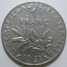 Франція Франция ^/--/^ Франція 1 франк 1961 року 43694 ^_^^^ Франция 1 франк 1961 года 43694 - фото фото фото