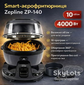 Фритюрниці Фритюрницы ^/--/^ Smart-аэрогриль Zepline ZP-140, аэрофритюр 10 л, 4000 Вт, 18 программ, сенсорное управление, черный Серый ^_^^^ Smart-аерогриль Zepline ZP-140, аерофітюр 10 л, 4000 Вт, 18 програм, сенсорне управління, чорний Сірий - фото фото фото