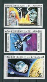 Освоєння космосу Освоение космоса ^/--/^ Чад  Chad Space Imperf 1971 Mi 348-350 /--/ B Apollo 11 and John Kennedy.MNH ^_^^^ Чад Chad Space Imperf 1971 Mi 348-350 /--/ B Apollo 11 and John Kennedy. MNH - фото фото фото