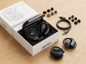Навушники Наушники ^/--/^ Бездротові спортивні Bluetooth-навушники STECEI HD /--/ 65 з LED-дисплеєм і заушниками ^_^^^ Беспроводные спортивные Bluetooth-наушники STECEI HD /--/ 65 с LED-дисплеем и заушниками - фото фото фото