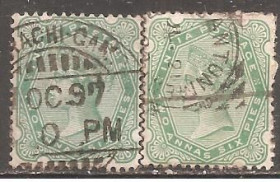 Індія Индия ^/--/^ Бр.Индия 1892-97 Sc.48 гаш. с разновид.  (SG 103,104) ^_^^^ Бр.Індія 1892-97 Sc.48 гаш. з різновид. (SG 103,104) - фото фото фото