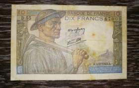 Франція Франция ^/--/^ FRANCE Франция 10 франков 9 сентября 1943 ^_^^^ Франція 10 франків 9 вересня 1943 - фото фото фото