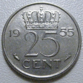 Нідерланди Нидерланды ^/--/^ Нідерланди 25 центів 1955 року 41192 ^_^^^ Нидерланды 25 центов 1955 года 41192 - фото фото фото