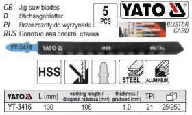 Фрези Фрезы ^/--/^ Набор полотно для електролобзика YATO 21 /--/ TPI l /--/ 130 мм 5 штук YT-3416 ^_^^^ Набір полотно для електролобзика YATO 21 /--/ TPI l /--/ 130 мм 5 штук YT-3416 - фото фото фото