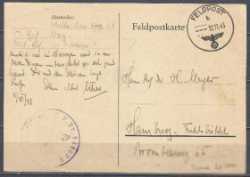 Третій Рейх (-) Третий Рейх (-) ^/--/^ Германия 1943 полевая почта № 39900 Feldpostkarte оккупация Крыма ПК гаш. 12.11.43 ^_^^^ Німеччина 1943 польова пошта No 39900 Feldpostkarte окупація Криму ПК гаш. 12.11.43 - фото фото фото