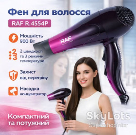 Фени Фены ^/--/^ Фен для волос с 3 температурными режимами и насадкой-концентратором RAF R.4554 /--/ P 900 /--/ W ^_^^^ Фен для волосся з 3 температурними режимами і насадкою-концентратором RAF R.4554 /--/ P 900 /--/ W - фото фото фото