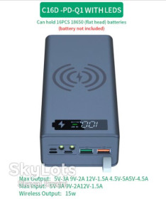 Зовнішні акумулятори (Power Bank) Внешние аккумуляторы (Power Bank) ^/--/^ Корпус для повербанка / повербанк  16*18650 Battery Fast Charge QC /--/ 3.0      ( швидка+бездротова зарядка + PD ) ^_^^^ Корпус для повербанк 16*18650 Battery Fast Charge QC /--/ 3.0 (скорая+беспроводная зарядка) - фото фото фото