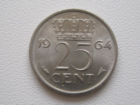 Нідерланди Нидерланды ^/--/^ Нидерланды 25 центов 1964 года 23293 ^_^^^ Нідерланди 25 центів 1964 року 23293 - фото фото фото