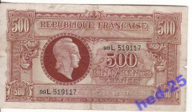 Франція Франция ^/--/^ 500 франков 1944 вып. в Англии! P /--/ 106 очень редкая ^_^^^ 500 франків 1944 в Англії. P /--/ 106 дуже рідкісна - фото фото фото