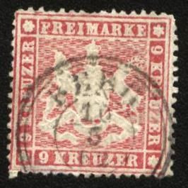 Німеччина до  року Германия до  года ^/--/^ Германия Wurttenberg 1860  г. № 19   гашеная ^_^^^ Німеччина Wurttenberg 1860 р. No 19 гашена - фото фото фото