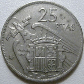 Іспанія Испания ^/--/^ Іспанія 25 песет 1957  (1969) року 41761 ^_^^^ Испания 25 песет 1957 (1969) года 41761 - фото фото фото