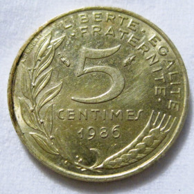 Франція Франция ^/--/^ Франція 5 сантимів 1986 року #6 /--/ П /--/ 1301 ^_^^^ Франция 5 сантимов 1986 года #6 /--/ П /--/ 1301 - фото фото фото