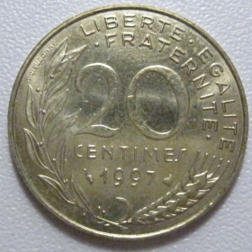 Франція Франция ^/--/^ Франція 20 сантимів 1997 року 43662 ^_^^^ Франция 20 сантимов 1997 года 43662 - фото фото фото