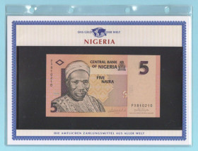Нігерія Нигерия ^/--/^ НИГЕРИЯ банкнота 5 Naira UNC из серии «Das Geld Der Welt» НІГЕРІЯ + сертификат + альбомный лист ^_^^^ НИГЕРИЯ банкнота 5 Naira UNC из серии «Das Geld Der Welt» Нигерия + сертификат + альбомное письмо - фото фото фото