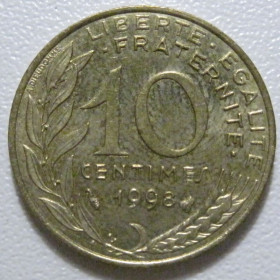 Франція Франция ^/--/^ Франція 10 сантимів 1998 року 43562 ^_^^^ Франция 10 сантимов 1998 года 43562 - фото фото фото