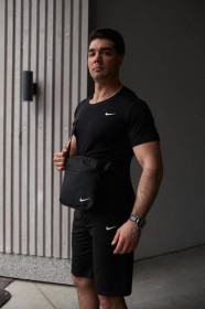 Шорти Шорты ^/--/^ Комплект мужской Nike: футболка черная + шорты черные + борсетка черная ^_^^^ Футболка чорна + шорти чорні + борсетка чорна - фото фото фото