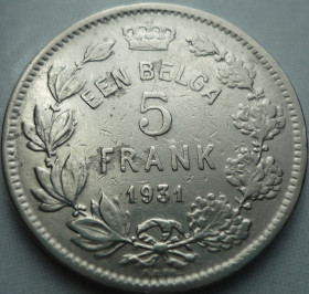 Бельгія Бельгия ^/--/^ Бельгия 5 франков 1931 EEN 11/04 /--/ б /--/ 07 ^_^^^ Бельгія 5 франків 1931 EEN 11/04 /--/ б /--/ 07 - фото фото фото