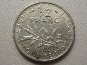 Франція Франция ^/--/^ Франция 1/2 франка 1970 года 38070 ^_^^^ Франція 1/2 франка 1970 38070 - фото фото фото