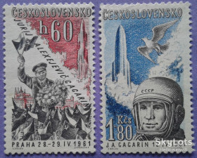 Освоєння космосу Освоение космоса ^/--/^ Чехословакия 1961 космос Восток Гагарин Mi 1280-1281 ^_^^^ Чехословаччина 1961 космос Схід Гагарін Mi 1280-1281 - фото фото фото