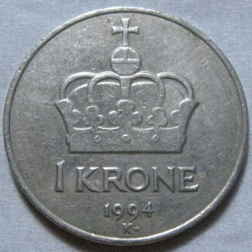Норвегія Норвегия ^/--/^ Норвегія 1 крона 1994 року #6 /--/ П /--/ 401 ^_^^^ Норвегия 1 крона 1994 года #6 /--/ П /--/ 401 - фото фото фото