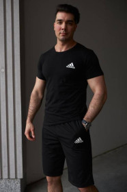 Шорти Шорты ^/--/^ Комплект мужской Adidas: футболка черная + шорты черные ^_^^^ Комплект чоловічий Adidas: футболка чорна + шорти чорні - фото фото фото
