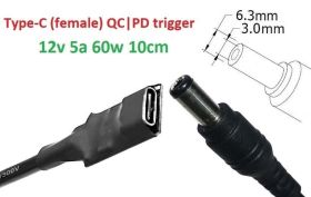 Інше Другое ^/--/^ Переходник на 12 /--/ v (max 5 /--/ a, 60 /--/ w) 6.3 /--/ x /--/ 3.0 /--/ mm 8-10 /--/ cm з USB Type-C (Female) Quick Charge Power Delivery Q - фото фото фото