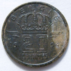 Бельгія Бельгия ^/--/^ Бельгія 20 сантимів 1954 року BELGIE #6 /--/ П /--/ 1550 ^_^^^ Бельгия 20 сантимов 1954 года BELGIE #6 /--/ П /--/ 1550 - фото фото фото