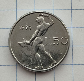 Італія і Ватикан Италия и Ватикан ^/--/^ Италия 50 лир 1993 год ^_^^^ Італія 50 лір 1993 - фото фото фото