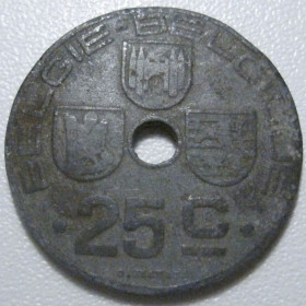 Бельгія Бельгия ^/--/^ Бельгія 25 сантимів 1944 року 42214 ^_^^^ Бельгия 25 сантимов 1944 года 42214 - фото фото фото