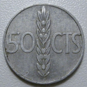 Іспанія Испания ^/--/^ Іспанія 50 сентимів 1966  (1967) року 41696 ^_^^^ Испания 50 сентимов 1966 (1967) года 41696 - фото фото фото