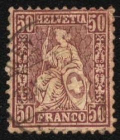 Швейцарія Швейцария ^/--/^ Швейцария 1867 /--/ г. № 34 гашеная ^_^^^ Швейцарія 1867 р. No 34 гашена - фото фото фото