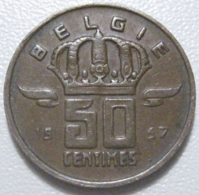 Бельгія Бельгия ^/--/^ Бельгія 50 сантимів 1957 року Belgie 42419 ^_^^^ Бельгия 50 сантимов 1957 года Belgie 42419 - фото фото фото