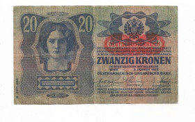 Австрія Австрия ^/--/^ Австрия 20 крон 1913 1919 Deutschsterreich штамп. Auflage II ^_^^^ Австрія — 20 крон 1913—1919 Deutschsterreich штамп. Auflage II - фото фото фото
