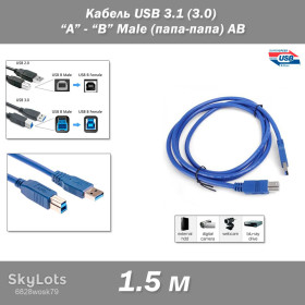 Аксесуари Аксессуары ^/--/^ Кабель USB 3.1  (3.0) A - B Male &amp;quot;папа-папа&amp;quot; AB 1.5 м ^_^^^ Кабель USB 3.1 (3.0) A - B Male &amp;quot; папа-папа &amp;quot; AB 1.5 м - фото фото фото