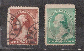 Північна Америка Северная Америка ^/--/^ Джордж Вашингтон  = США = 1883, 1887 рр. = гаш.  = 2 шт. ^_^^^ Джордж Вашингтон = США = 1883, 1887 гг. = гаш. = 2 шт. - фото фото фото