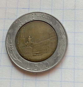 Італія і Ватикан Италия и Ватикан ^/--/^ Италия 500 лир 1989  г. ^_^^^ Італія 500 лір 1989 р. - фото фото фото