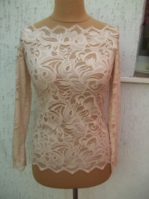 Блузки, сорочки Блузки, рубашки ^/--/^ Prom        (  S - 44 р ) H&amp; M Женская кофта кружевная в пудровом цвете  ажурная бежевая  Новая ^_^^^ Prom (S - 44 р) H&amp; M Жіноча кофта мережева в пудровому кольорі ажурна бежева Нова - фото фото фото
