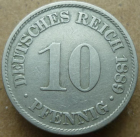 Німецька імперія (-) Германская империя (-) ^/--/^ Германия 10 пфеннигов 1889 A ^_^^^ Німеччина 10 пфенігів 1889 A - фото фото фото