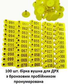 Інші товари для тварин Другие товары для животных ^/--/^ 100 шт бірка вушна двохкомпонентна номерна  з бронзовім пробійником для дрібної рогатої худоби. ^_^^^ 100 шт бирка ушная двухкомпонентная номерная с бронзовым пробойником для мелкого рогатого скота. - фото фото фото