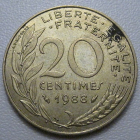 Франція Франция ^/--/^ Франція 20 сантимів 1988 року 42067 ^_^^^ Франция 20 сантимов 1988 года 42067 - фото фото фото