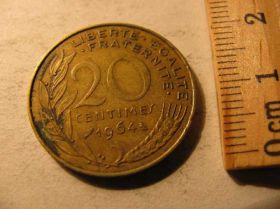 Франція Франция ^/--/^ 20 Сентимов Сентим Сентимів Франція Франция 1964 ^_^^^ Сентимов Сентимов Франция 1964 - фото фото фото