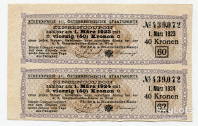 Акції, облігації, лотереї Акции, облигации, лотереи ^/--/^ 40 крон 1923 р. Купони акції Австрійського Банку. ^_^^^ 40 крон 1923 Купоны акции Австрийского Банка. - фото фото фото