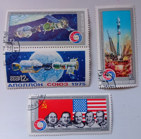 СРСР - СССР - ^/--/^ СССР 1975 Полет кораблей Союз и Аполлон, гашеные (II) ^_^^^ СРСР 1975 Політ кораблів Союз і Аполлон, гашені (II) - фото фото фото